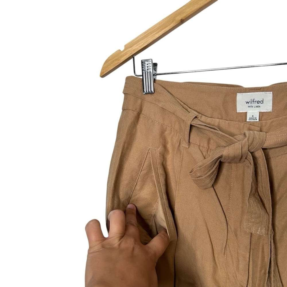 Aritzia Wilfred With Linen Wide Leg Belted Trouser Pants Camel Tan Women’s Sz 8 - Picture 6 of 9